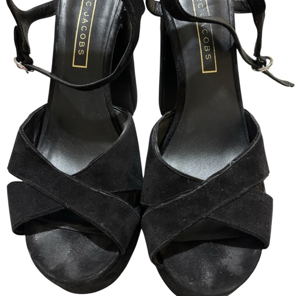 Marc Jacobs Black Suede Lust Platform Sandals Ankle Strap Chunky Heel Size 41/10 - Picture 3 of 8